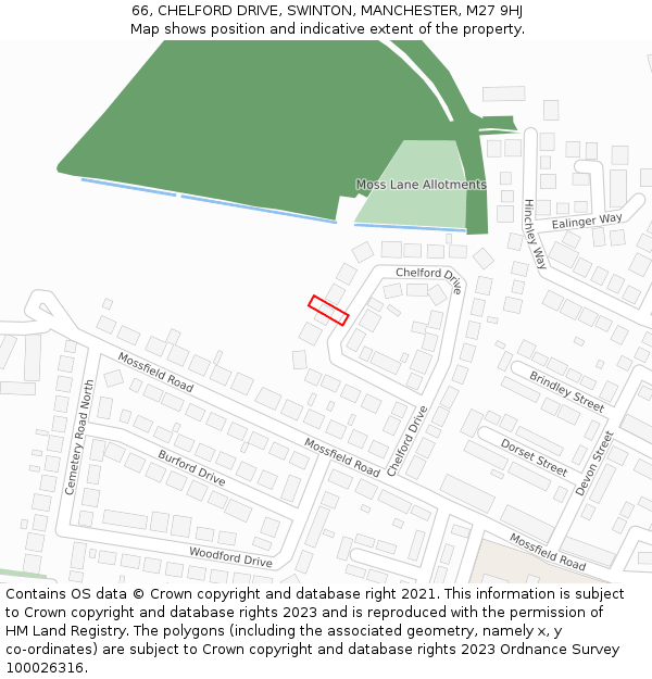 66, CHELFORD DRIVE, SWINTON, MANCHESTER, M27 9HJ: Location map and indicative extent of plot