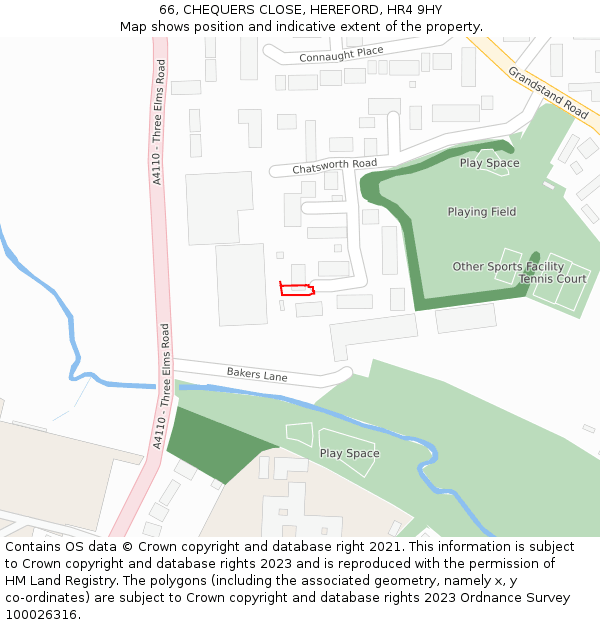 66, CHEQUERS CLOSE, HEREFORD, HR4 9HY: Location map and indicative extent of plot
