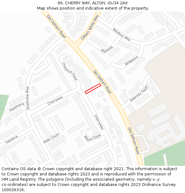 66, CHERRY WAY, ALTON, GU34 2AX: Location map and indicative extent of plot