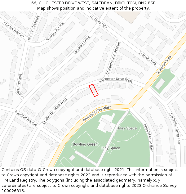 66, CHICHESTER DRIVE WEST, SALTDEAN, BRIGHTON, BN2 8SF: Location map and indicative extent of plot