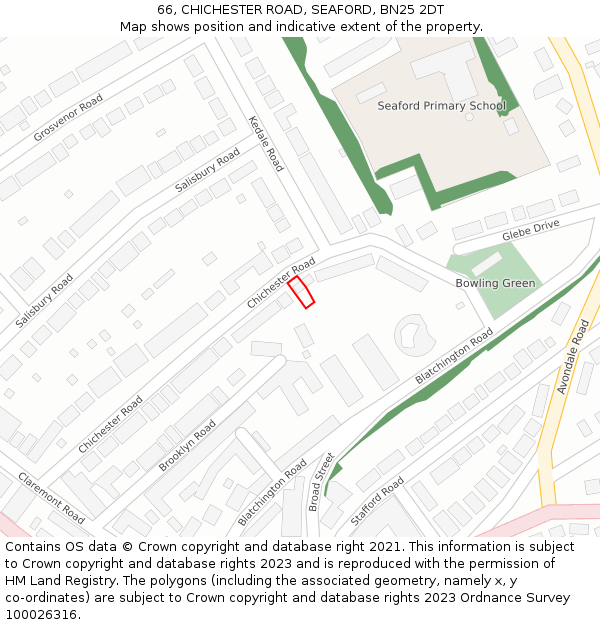 66, CHICHESTER ROAD, SEAFORD, BN25 2DT: Location map and indicative extent of plot