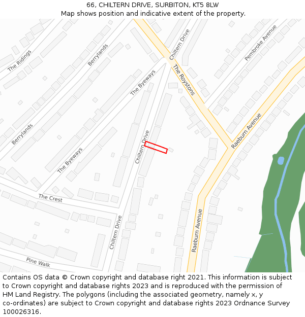 66, CHILTERN DRIVE, SURBITON, KT5 8LW: Location map and indicative extent of plot