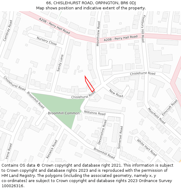 66, CHISLEHURST ROAD, ORPINGTON, BR6 0DJ: Location map and indicative extent of plot