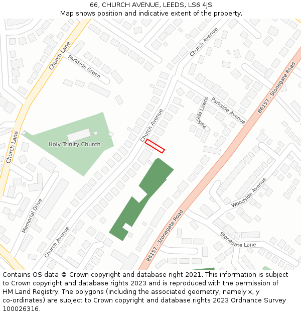 66, CHURCH AVENUE, LEEDS, LS6 4JS: Location map and indicative extent of plot