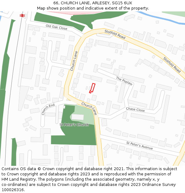 66, CHURCH LANE, ARLESEY, SG15 6UX: Location map and indicative extent of plot