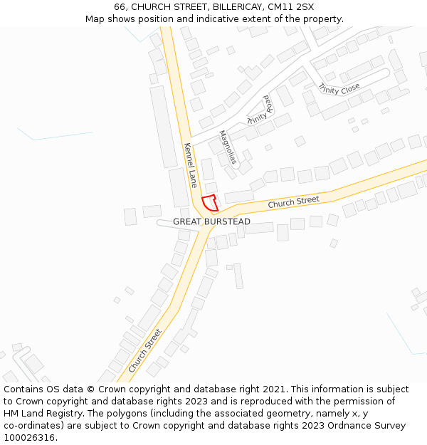 66, CHURCH STREET, BILLERICAY, CM11 2SX: Location map and indicative extent of plot