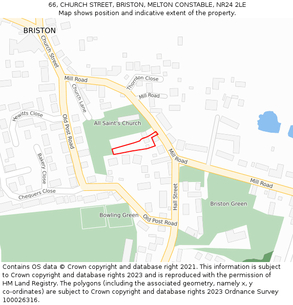 66, CHURCH STREET, BRISTON, MELTON CONSTABLE, NR24 2LE: Location map and indicative extent of plot