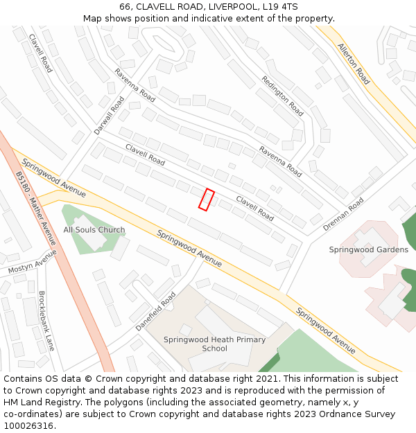 66, CLAVELL ROAD, LIVERPOOL, L19 4TS: Location map and indicative extent of plot