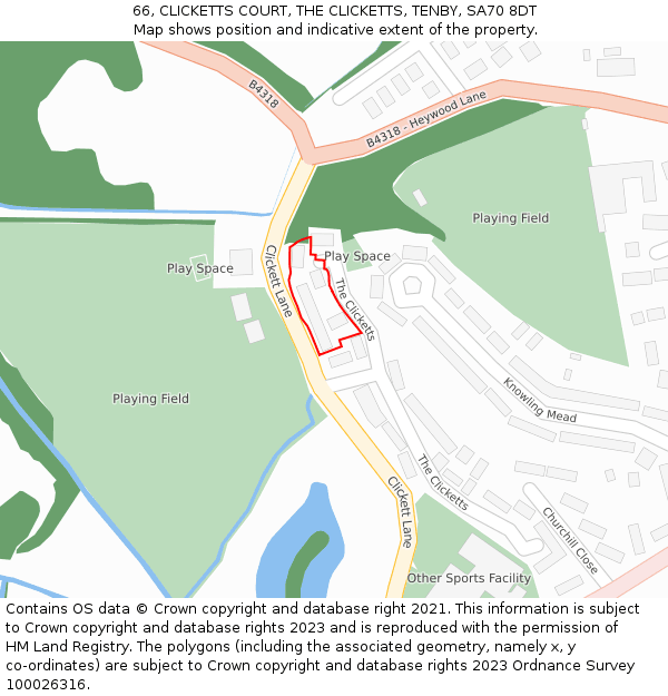 66, CLICKETTS COURT, THE CLICKETTS, TENBY, SA70 8DT: Location map and indicative extent of plot