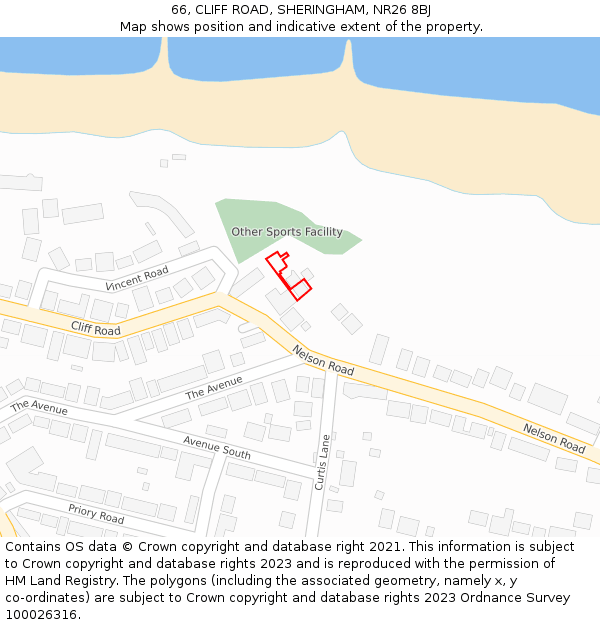 66, CLIFF ROAD, SHERINGHAM, NR26 8BJ: Location map and indicative extent of plot