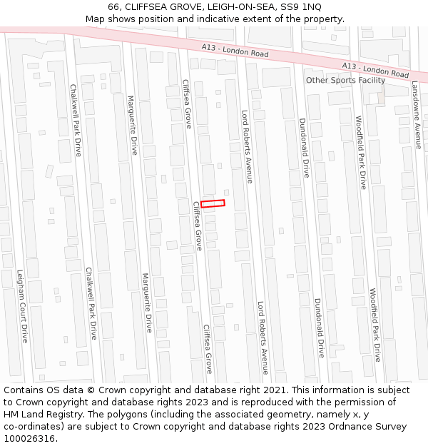 66, CLIFFSEA GROVE, LEIGH-ON-SEA, SS9 1NQ: Location map and indicative extent of plot