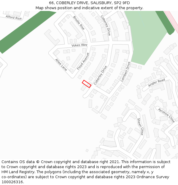 66, COBERLEY DRIVE, SALISBURY, SP2 9FD: Location map and indicative extent of plot