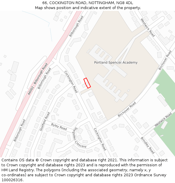 66, COCKINGTON ROAD, NOTTINGHAM, NG8 4DL: Location map and indicative extent of plot