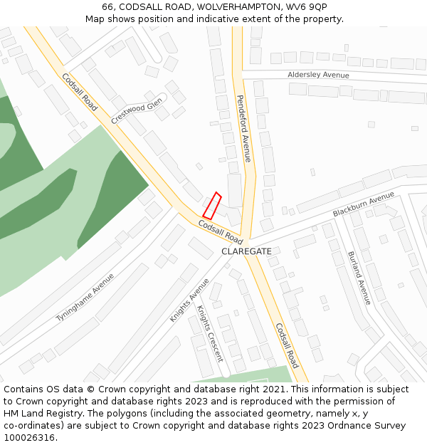 66, CODSALL ROAD, WOLVERHAMPTON, WV6 9QP: Location map and indicative extent of plot