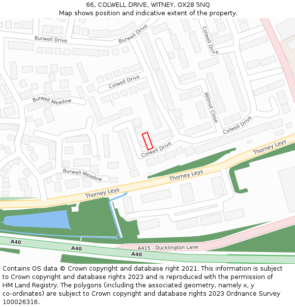 66, COLWELL DRIVE, WITNEY, OX28 5NQ: Location map and indicative extent of plot