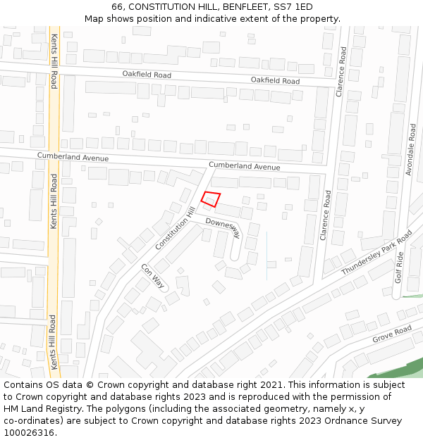 66, CONSTITUTION HILL, BENFLEET, SS7 1ED: Location map and indicative extent of plot
