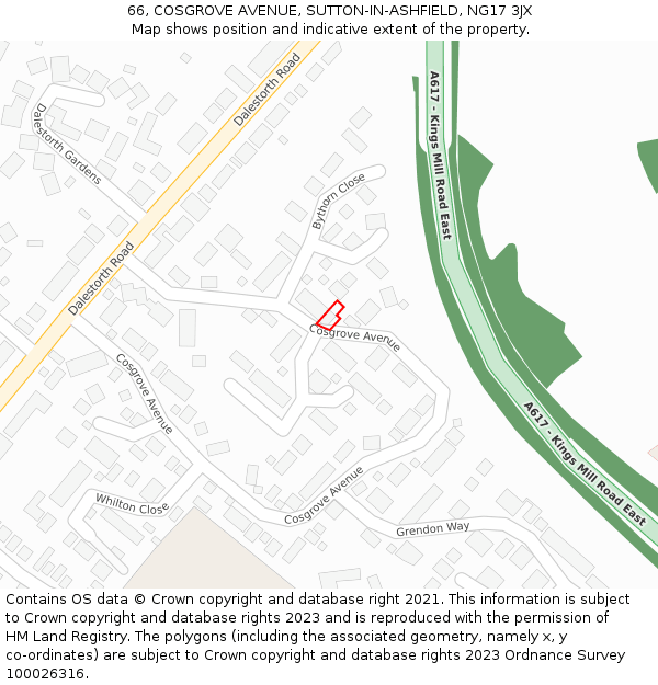 66, COSGROVE AVENUE, SUTTON-IN-ASHFIELD, NG17 3JX: Location map and indicative extent of plot