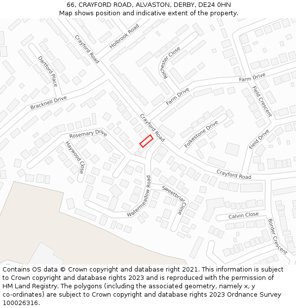 66, CRAYFORD ROAD, ALVASTON, DERBY, DE24 0HN: Location map and indicative extent of plot