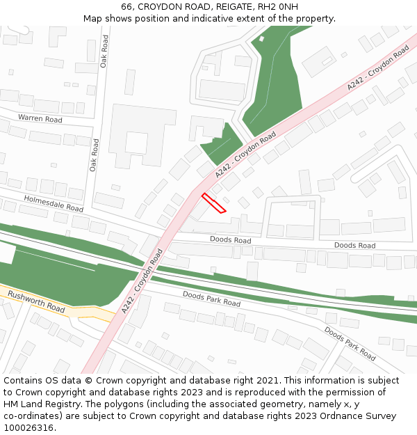 66, CROYDON ROAD, REIGATE, RH2 0NH: Location map and indicative extent of plot
