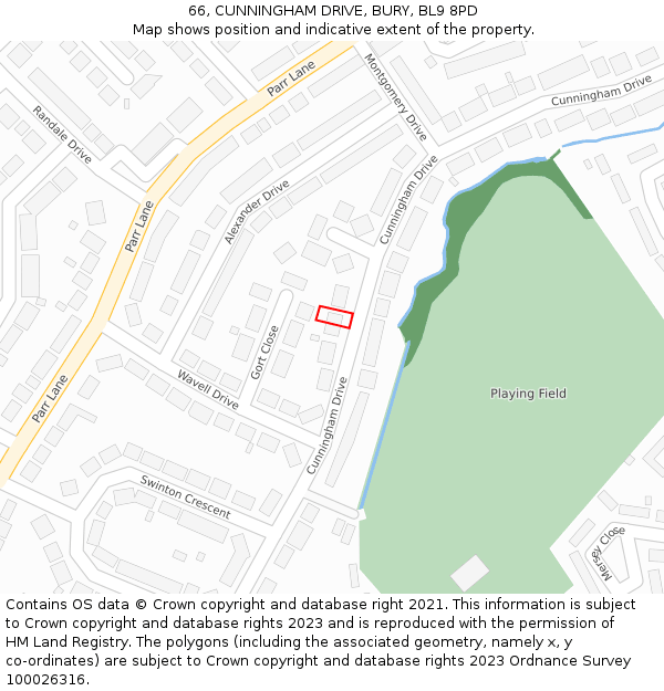 66, CUNNINGHAM DRIVE, BURY, BL9 8PD: Location map and indicative extent of plot