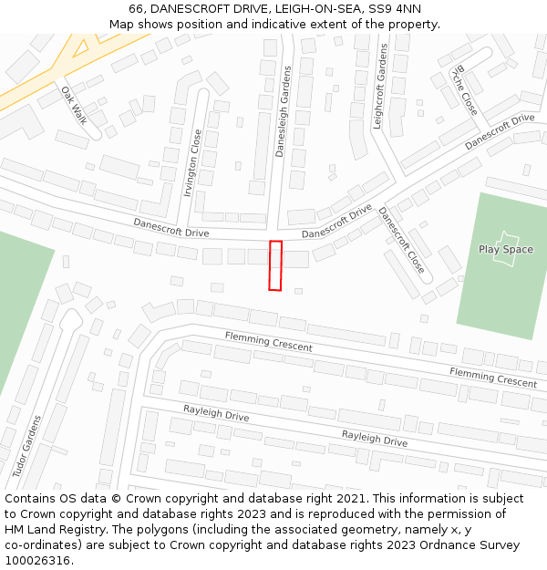 66, DANESCROFT DRIVE, LEIGH-ON-SEA, SS9 4NN: Location map and indicative extent of plot