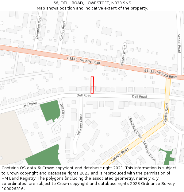 66, DELL ROAD, LOWESTOFT, NR33 9NS: Location map and indicative extent of plot