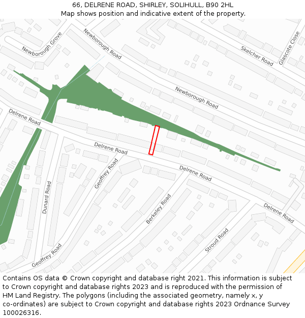 66, DELRENE ROAD, SHIRLEY, SOLIHULL, B90 2HL: Location map and indicative extent of plot