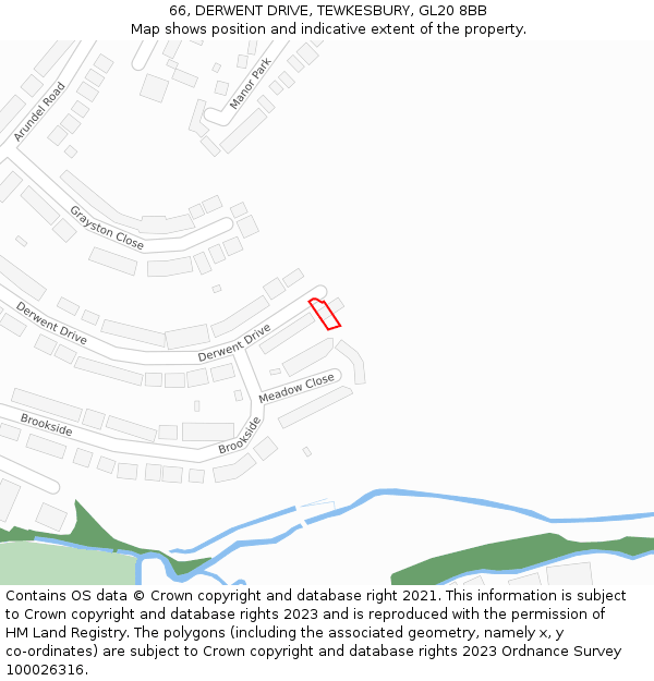 66, DERWENT DRIVE, TEWKESBURY, GL20 8BB: Location map and indicative extent of plot