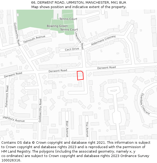 66, DERWENT ROAD, URMSTON, MANCHESTER, M41 8UA: Location map and indicative extent of plot