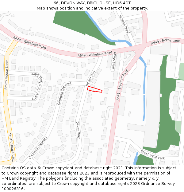 66, DEVON WAY, BRIGHOUSE, HD6 4DT: Location map and indicative extent of plot