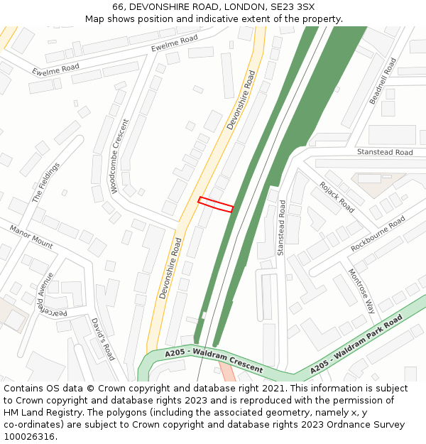 66, DEVONSHIRE ROAD, LONDON, SE23 3SX: Location map and indicative extent of plot