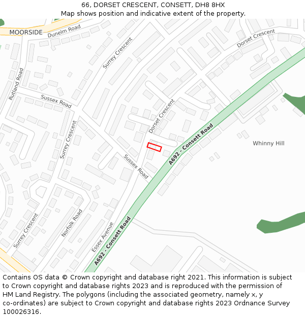 66, DORSET CRESCENT, CONSETT, DH8 8HX: Location map and indicative extent of plot