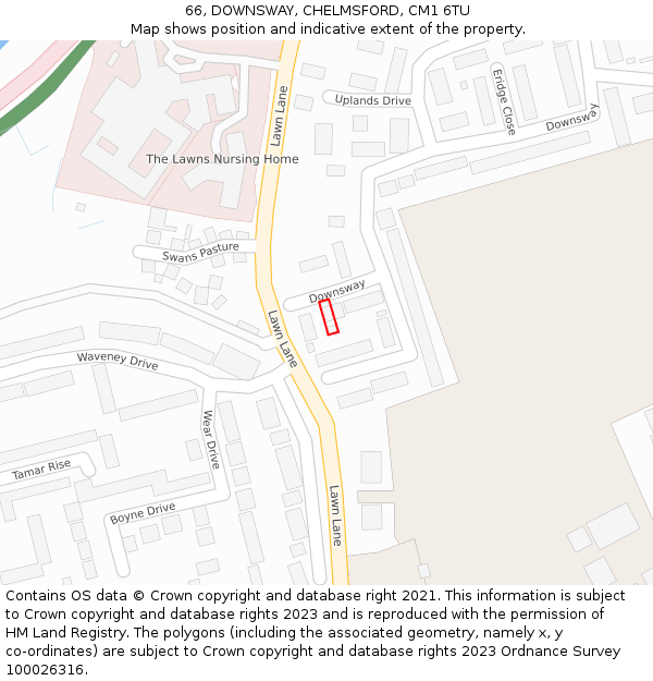 66, DOWNSWAY, CHELMSFORD, CM1 6TU: Location map and indicative extent of plot