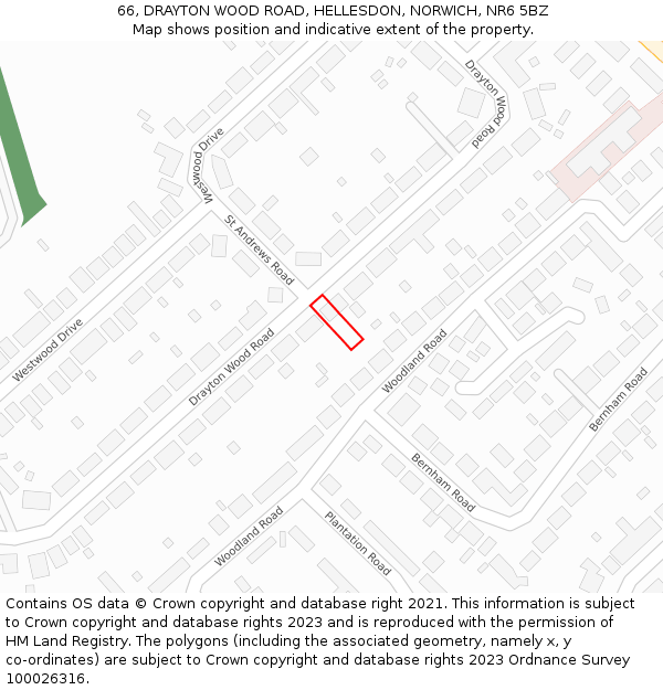 66, DRAYTON WOOD ROAD, HELLESDON, NORWICH, NR6 5BZ: Location map and indicative extent of plot