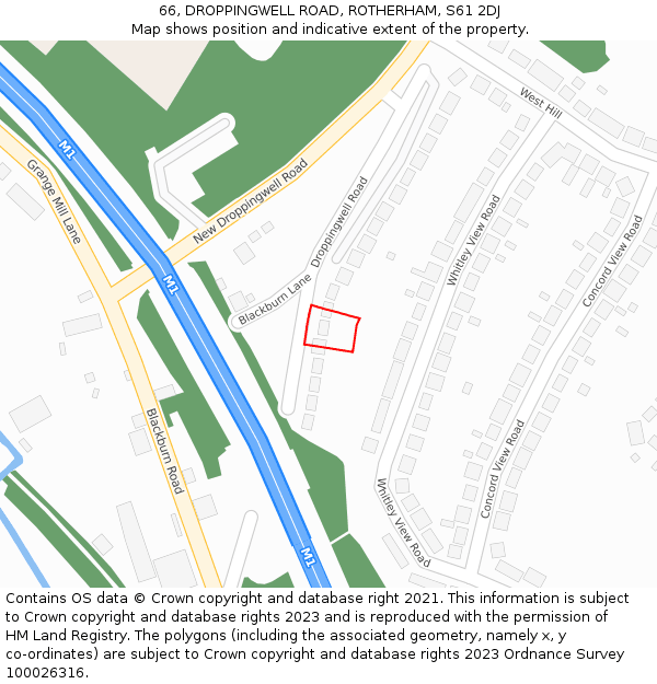 66, DROPPINGWELL ROAD, ROTHERHAM, S61 2DJ: Location map and indicative extent of plot