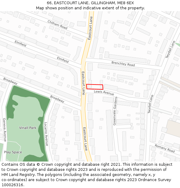 66, EASTCOURT LANE, GILLINGHAM, ME8 6EX: Location map and indicative extent of plot