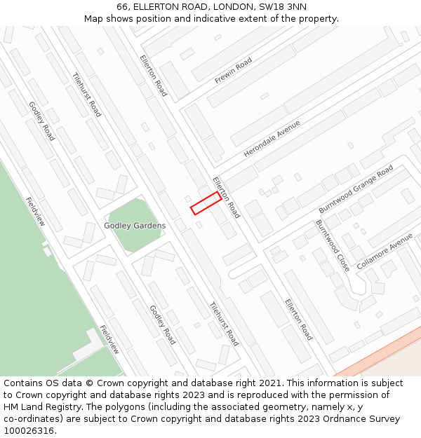 66, ELLERTON ROAD, LONDON, SW18 3NN: Location map and indicative extent of plot