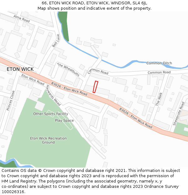 66, ETON WICK ROAD, ETON WICK, WINDSOR, SL4 6JL: Location map and indicative extent of plot
