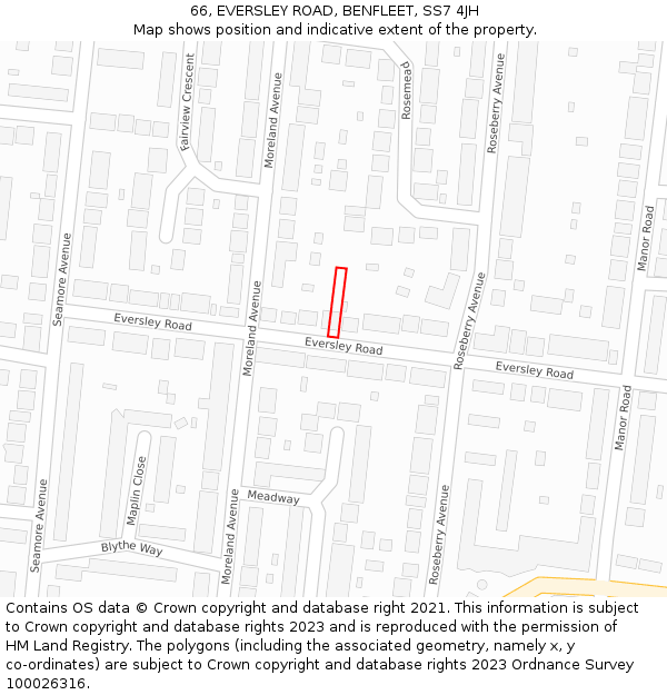 66, EVERSLEY ROAD, BENFLEET, SS7 4JH: Location map and indicative extent of plot