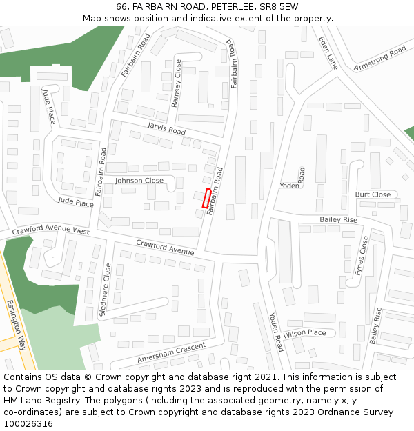66, FAIRBAIRN ROAD, PETERLEE, SR8 5EW: Location map and indicative extent of plot