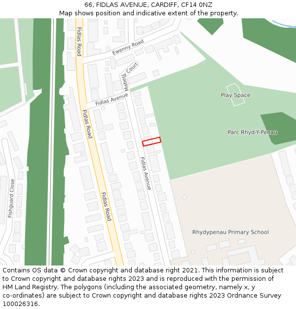 66, FIDLAS AVENUE, CARDIFF, CF14 0NZ: Location map and indicative extent of plot