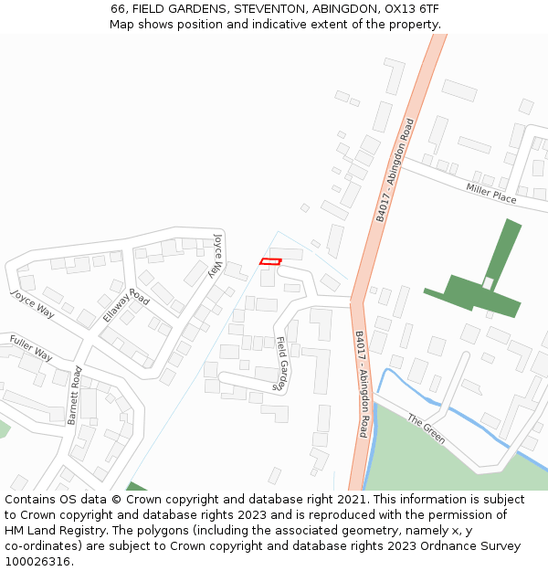 66, FIELD GARDENS, STEVENTON, ABINGDON, OX13 6TF: Location map and indicative extent of plot