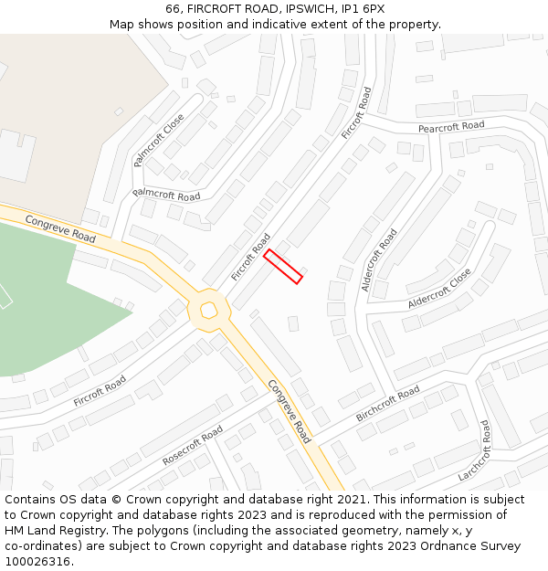 66, FIRCROFT ROAD, IPSWICH, IP1 6PX: Location map and indicative extent of plot