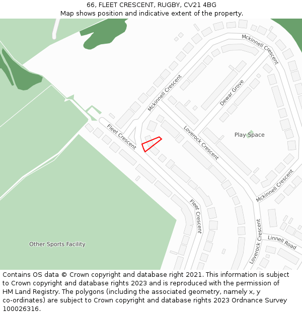 66, FLEET CRESCENT, RUGBY, CV21 4BG: Location map and indicative extent of plot