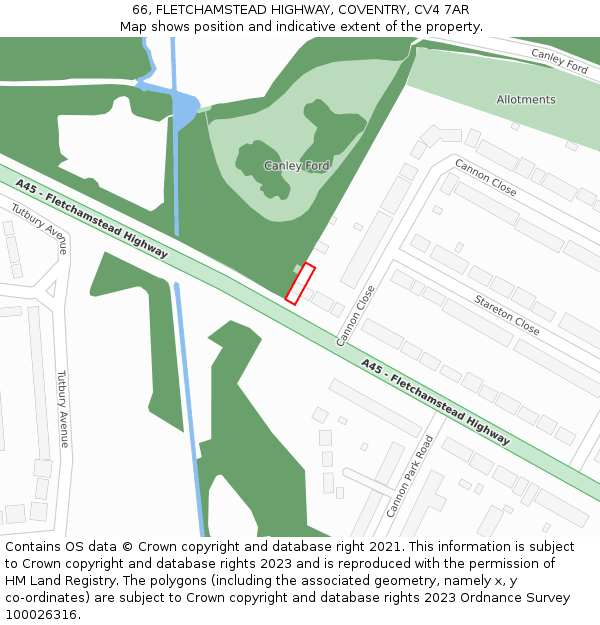 66, FLETCHAMSTEAD HIGHWAY, COVENTRY, CV4 7AR: Location map and indicative extent of plot