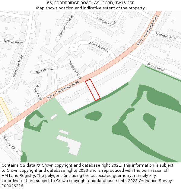 66, FORDBRIDGE ROAD, ASHFORD, TW15 2SP: Location map and indicative extent of plot