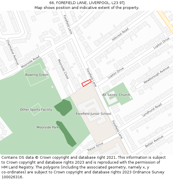 66, FOREFIELD LANE, LIVERPOOL, L23 9TJ: Location map and indicative extent of plot