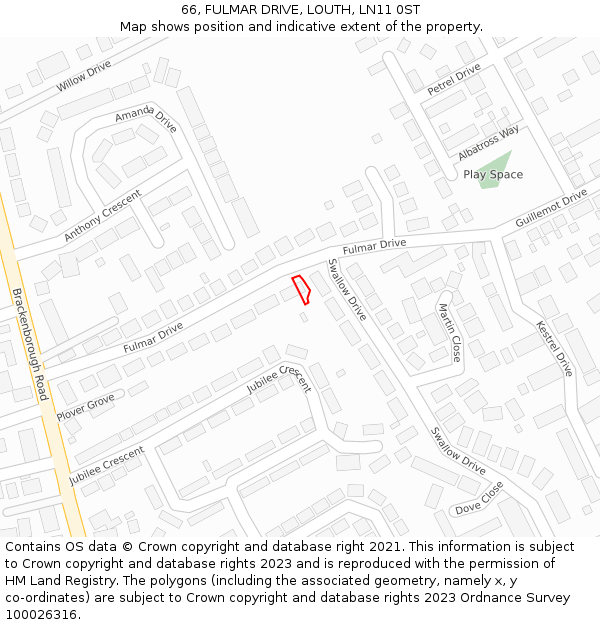 66, FULMAR DRIVE, LOUTH, LN11 0ST: Location map and indicative extent of plot