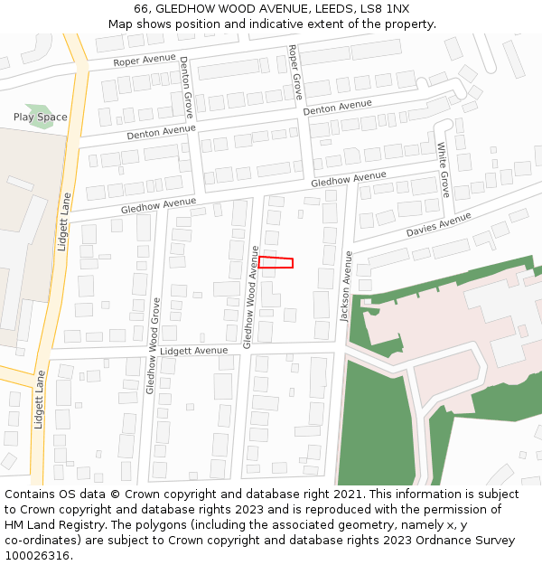 66, GLEDHOW WOOD AVENUE, LEEDS, LS8 1NX: Location map and indicative extent of plot