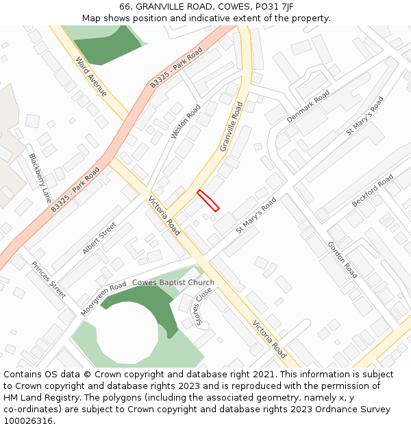 66, GRANVILLE ROAD, COWES, PO31 7JF: Location map and indicative extent of plot